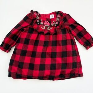 GAP Red and Black Checkered Baby Dress with Floral Detail